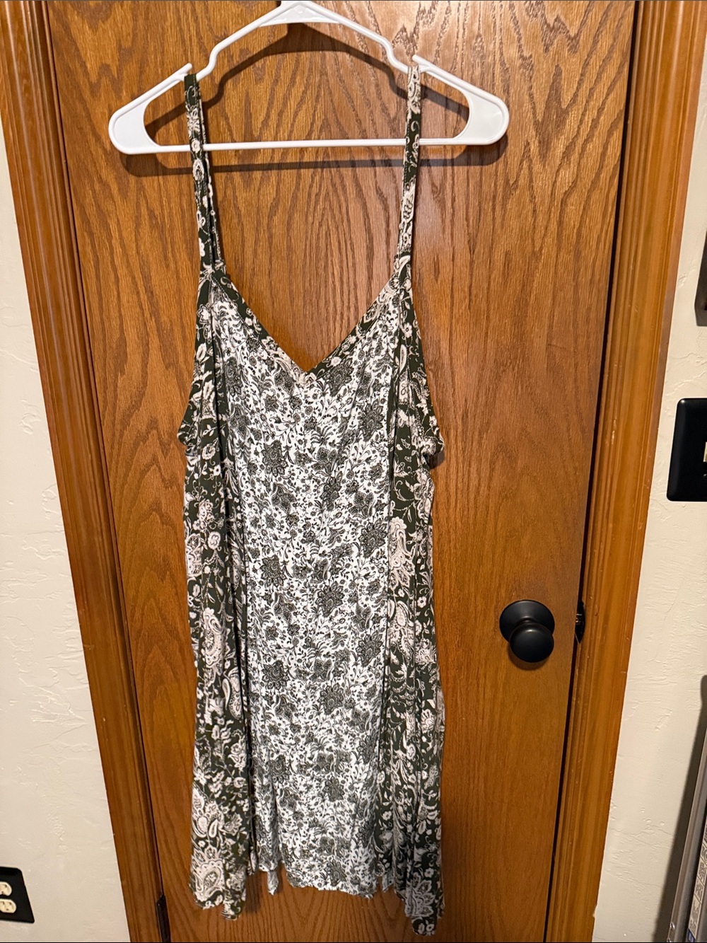 Torrid Olive and White Floral Spaghetti Strap Mini Dress